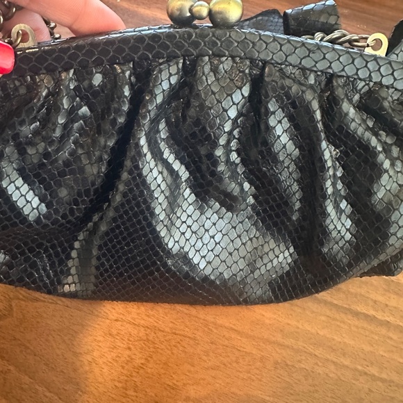 Isabella Fiore Black Snake-Embossed Evening Bag + Matching Pouch - Picture 9 of 13
